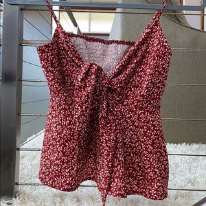 SHEIN red floral blouse